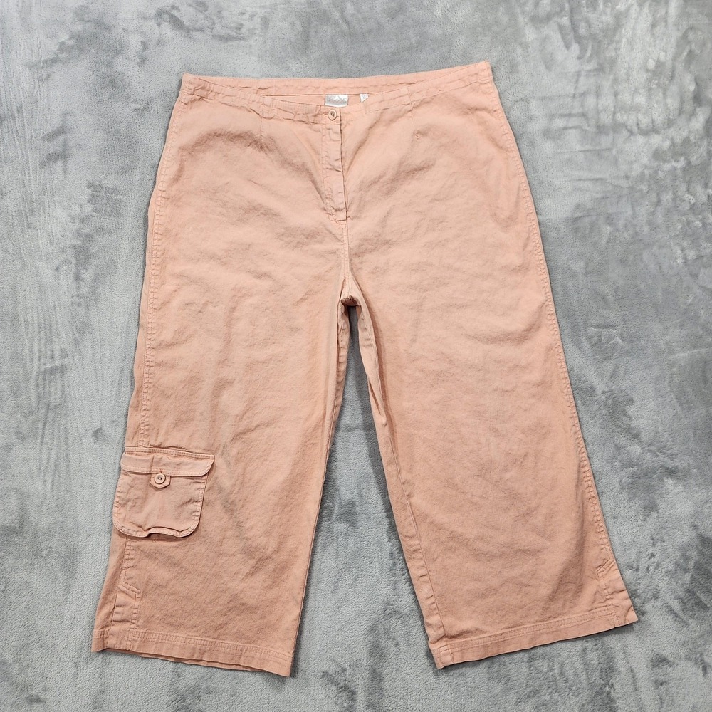 Kleen Pants Womens XL Orange Linen Blend Cargo Capri Crop Lightweight Lagenlook